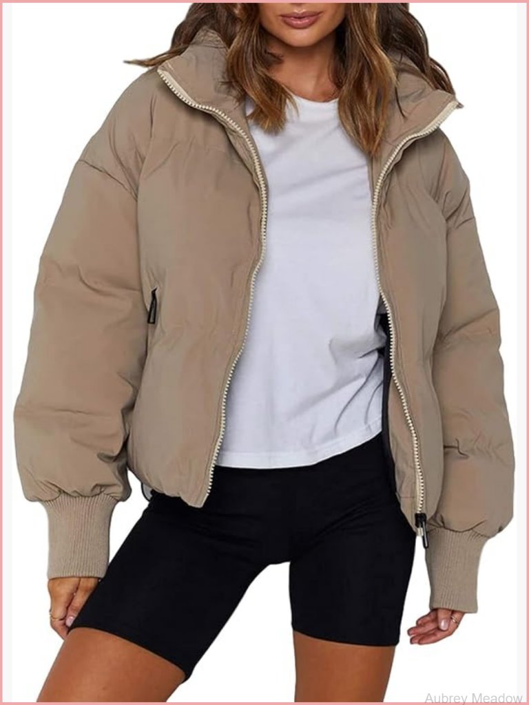 Women Winter Thermal Baggy Stand Collar Full Zip Puffer Down Jacket